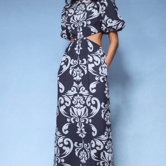 Abercrombie & Fitch - Cutout Maxi Dress - Blue Pattern - S Petite - NWT - Picture 1 of 6